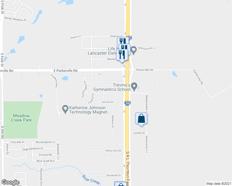 map of restaurants, bars, coffee shops, grocery stores, and more near 1102 Redman Drive in DeSoto