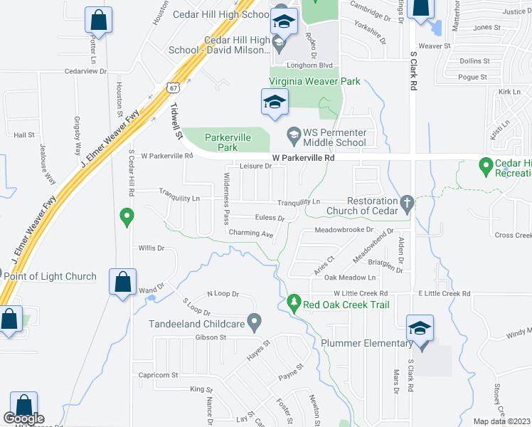 map of restaurants, bars, coffee shops, grocery stores, and more near 431 Euless Drive in Cedar Hill