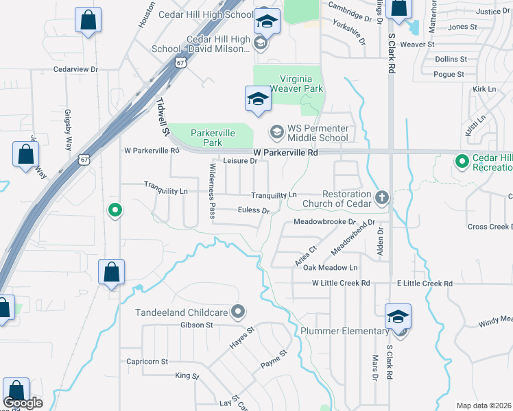 map of restaurants, bars, coffee shops, grocery stores, and more near 423 Euless Dr in Cedar Hill