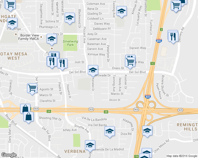 map of restaurants, bars, coffee shops, grocery stores, and more near 4022 Peterlynn Court in San Diego