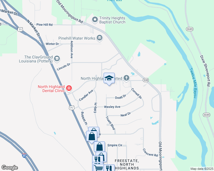 map of restaurants, bars, coffee shops, grocery stores, and more near 885 Poleman Road in Shreveport