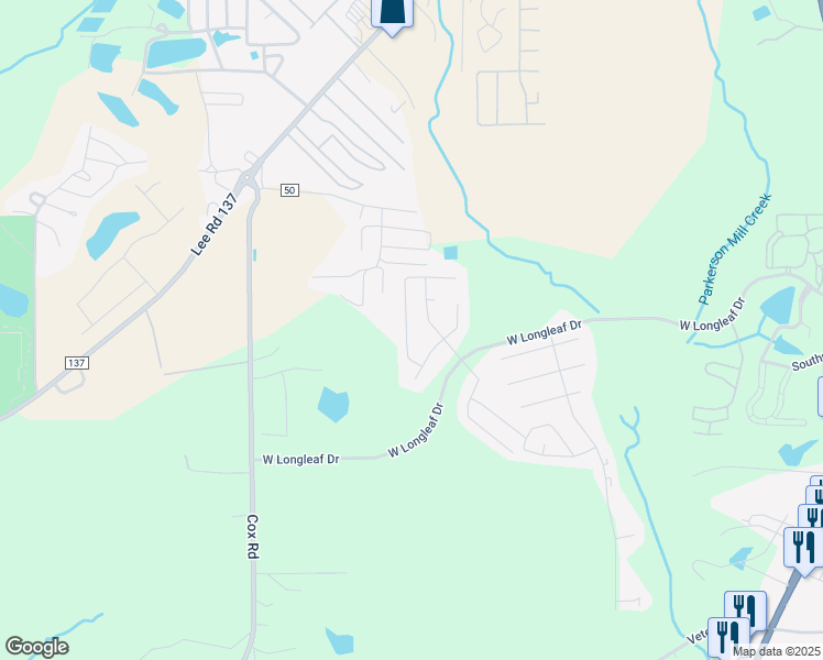map of restaurants, bars, coffee shops, grocery stores, and more near 61 Eagles Landing in Auburn