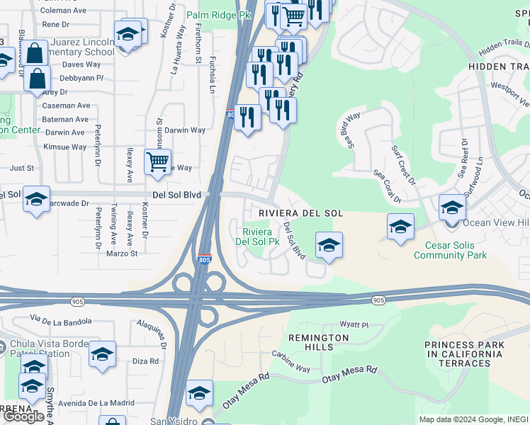map of restaurants, bars, coffee shops, grocery stores, and more near 4558 Northern Moon Way in San Diego