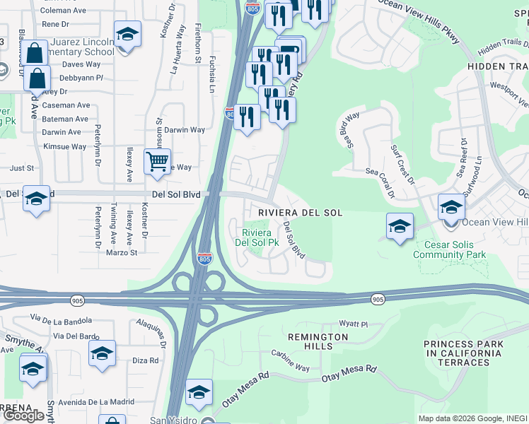 map of restaurants, bars, coffee shops, grocery stores, and more near 4558 Northern Moon Way in San Diego