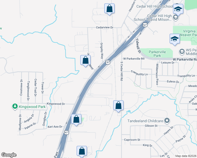 map of restaurants, bars, coffee shops, grocery stores, and more near 900 South Highway 67 in Cedar Hill