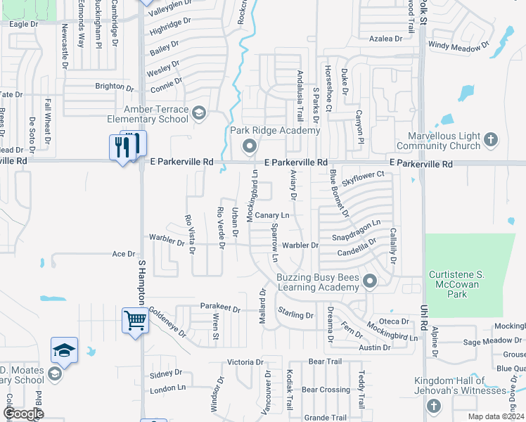 map of restaurants, bars, coffee shops, grocery stores, and more near 413 Canary Lane in DeSoto