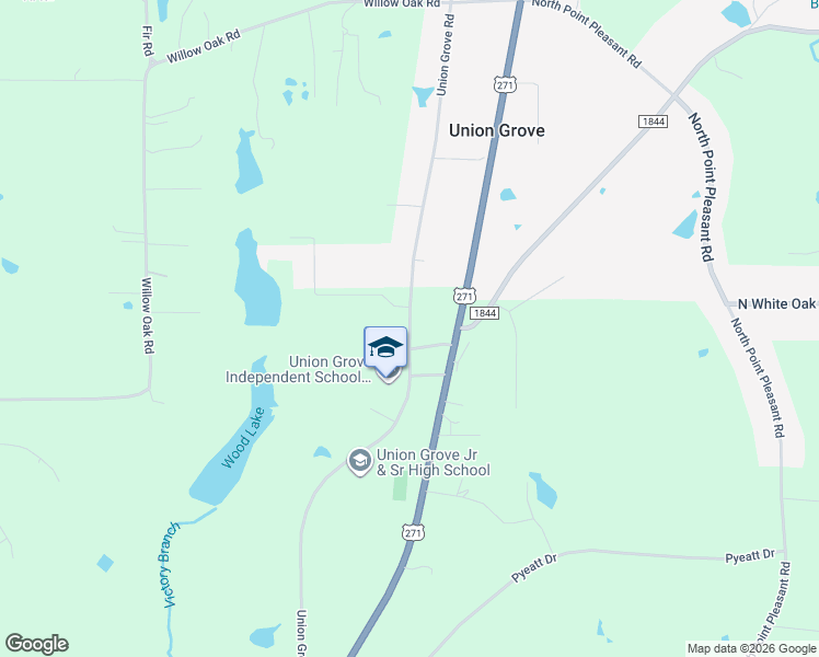 map of restaurants, bars, coffee shops, grocery stores, and more near Union Grove Road in Gladewater