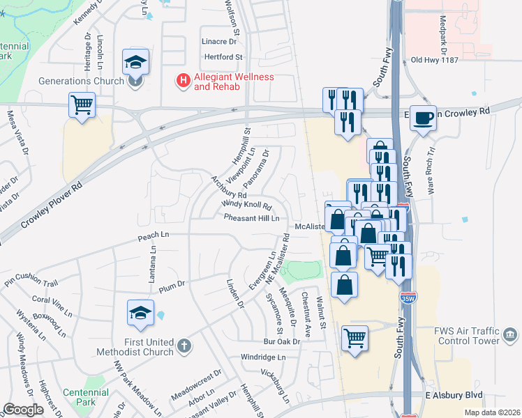 map of restaurants, bars, coffee shops, grocery stores, and more near 424 Pheasant Hill Lane in Cross Timber