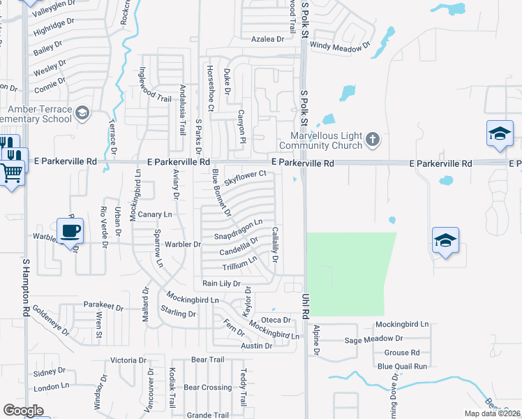 map of restaurants, bars, coffee shops, grocery stores, and more near 716 Jewelflower Drive in DeSoto