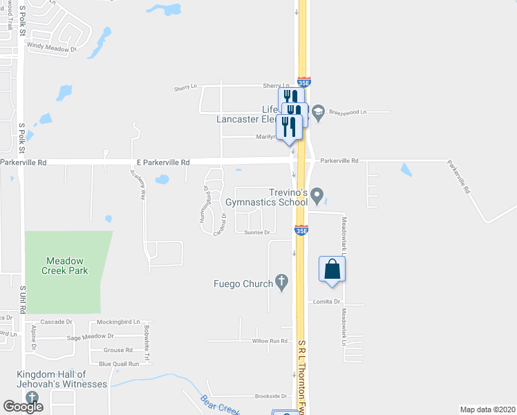 map of restaurants, bars, coffee shops, grocery stores, and more near 1101 Venture Lane in DeSoto