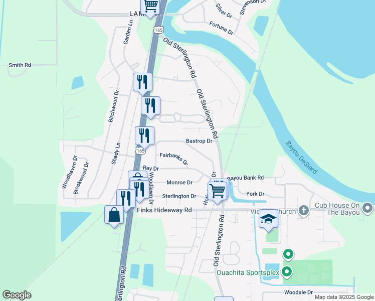 map of restaurants, bars, coffee shops, grocery stores, and more near 313 Holly Ridge Drive in Monroe