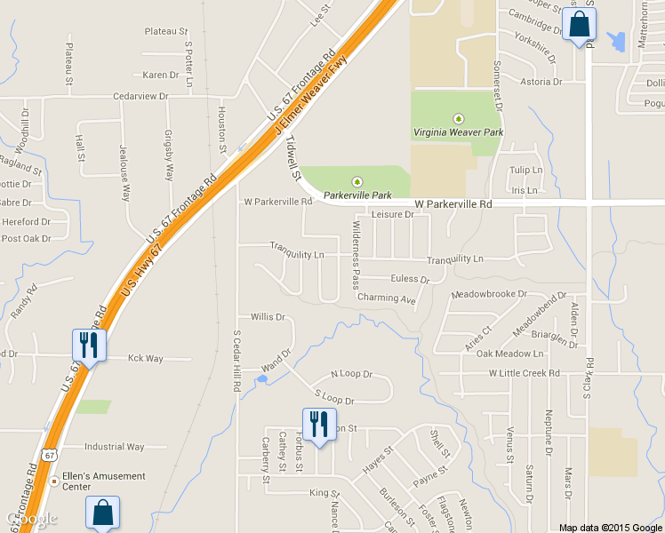 map of restaurants, bars, coffee shops, grocery stores, and more near 909 Black Walnut Trail in Cedar Hill