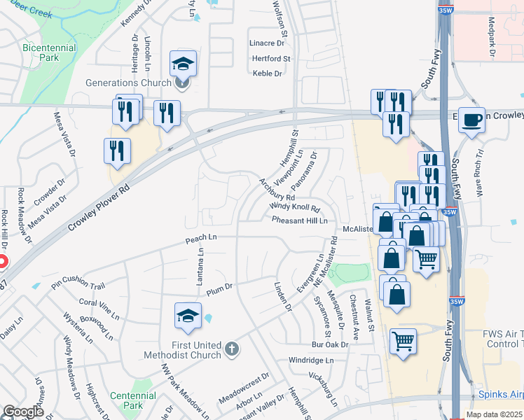 map of restaurants, bars, coffee shops, grocery stores, and more near 548 Pheasant Hill Lane in Cross Timber