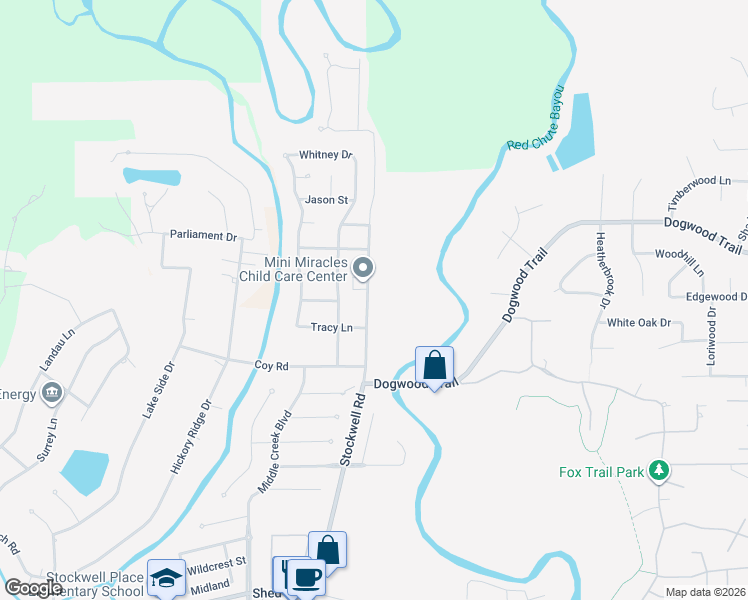 map of restaurants, bars, coffee shops, grocery stores, and more near 2405 Stockwell Road in Bossier City