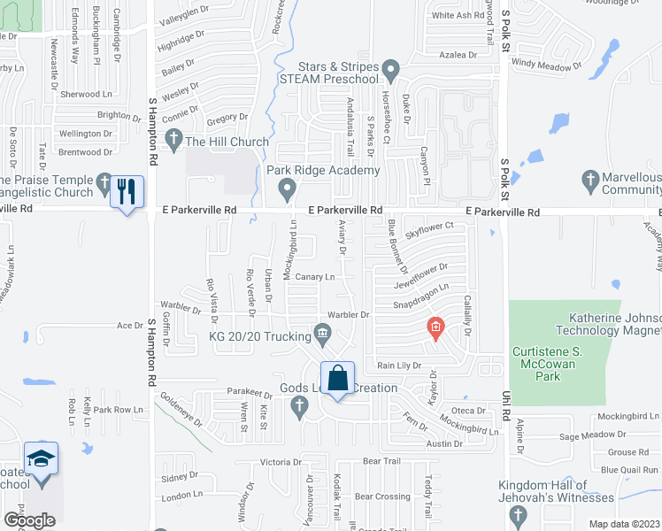 map of restaurants, bars, coffee shops, grocery stores, and more near 504 West Jay Court in DeSoto