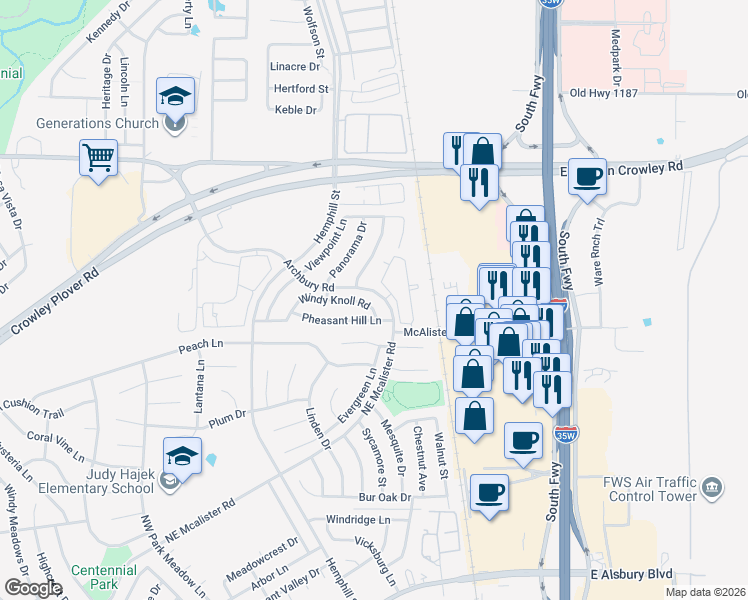 map of restaurants, bars, coffee shops, grocery stores, and more near 424 Pheasant Hill Lane in Cross Timber