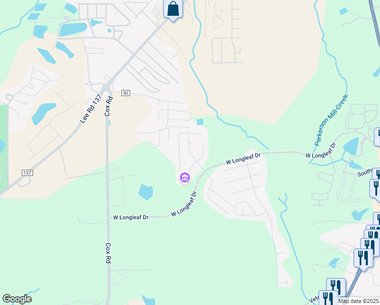 map of restaurants, bars, coffee shops, grocery stores, and more near 61 Eagles Landing in Auburn