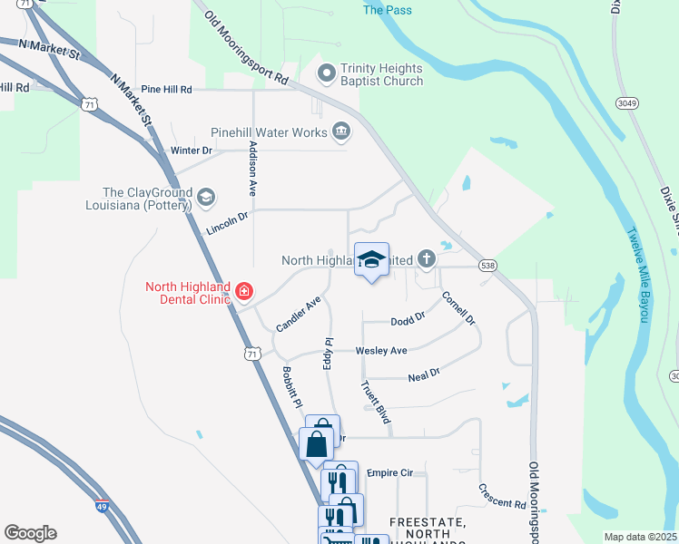 map of restaurants, bars, coffee shops, grocery stores, and more near 895 Poleman Road in Shreveport