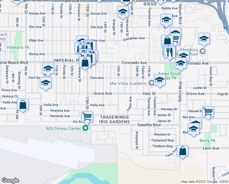 map of restaurants, bars, coffee shops, grocery stores, and more near 1468 Grove Avenue in Imperial Beach