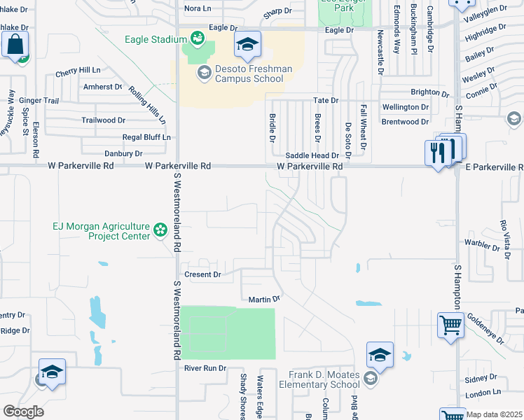 map of restaurants, bars, coffee shops, grocery stores, and more near 1013 Wentwood Drive in DeSoto