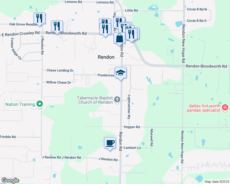 map of restaurants, bars, coffee shops, grocery stores, and more near 12350 Rendon Road in Burleson