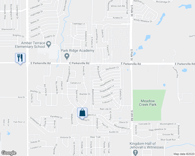 map of restaurants, bars, coffee shops, grocery stores, and more near 613 Snowy Orchid Lane in DeSoto