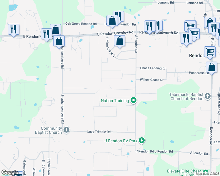 map of restaurants, bars, coffee shops, grocery stores, and more near 371J Hanson Hill in Burleson