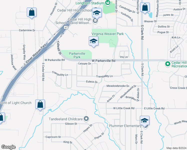 map of restaurants, bars, coffee shops, grocery stores, and more near 832 Serenity Drive in Cedar Hill