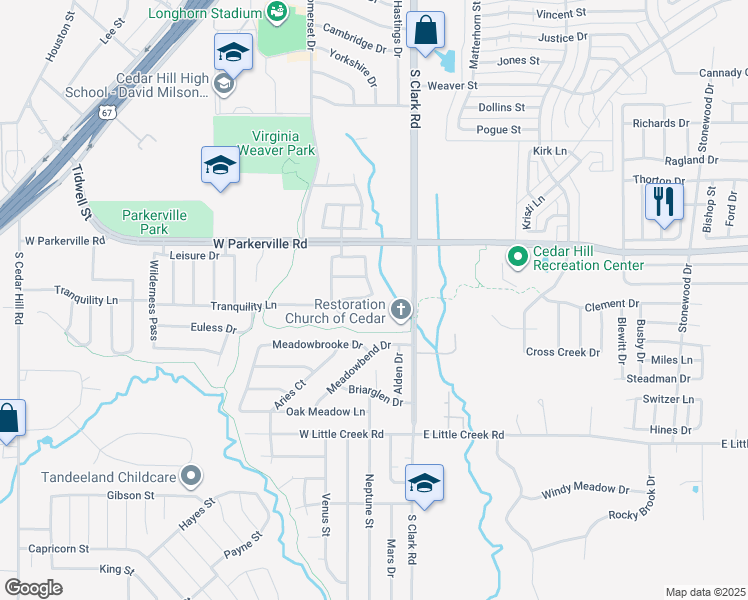 map of restaurants, bars, coffee shops, grocery stores, and more near 828 Sebring Drive in Cedar Hill