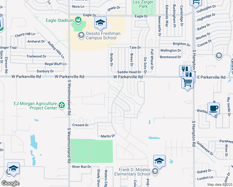 map of restaurants, bars, coffee shops, grocery stores, and more near 915 Wentwood Drive in DeSoto