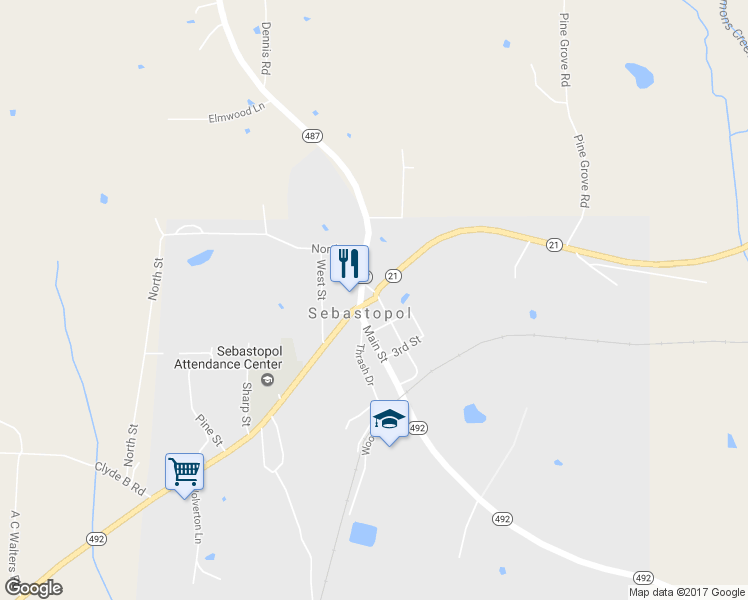 map of restaurants, bars, coffee shops, grocery stores, and more near Hwy 21 in Sebastopol