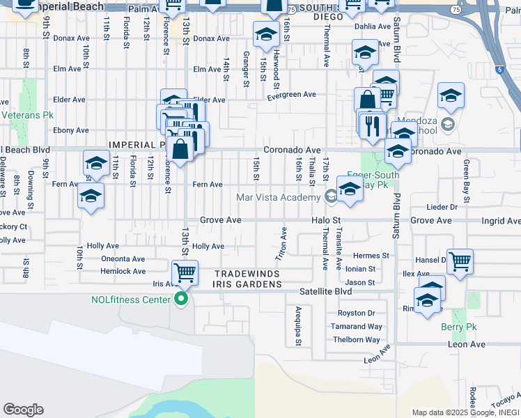 map of restaurants, bars, coffee shops, grocery stores, and more near 1233 Gaywood Street in San Diego