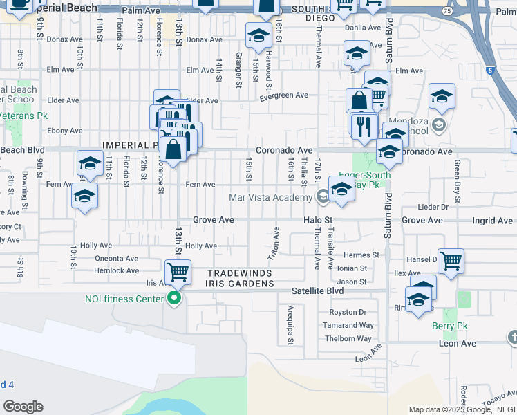 map of restaurants, bars, coffee shops, grocery stores, and more near 1233 Gaywood Street in San Diego