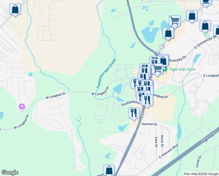 map of restaurants, bars, coffee shops, grocery stores, and more near 339 West Longleaf Drive in Auburn