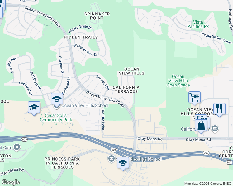 map of restaurants, bars, coffee shops, grocery stores, and more near 5303 Seaglen Way in San Diego