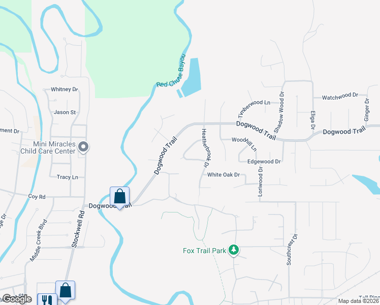 map of restaurants, bars, coffee shops, grocery stores, and more near 3222 Deerfield Drive in Haughton