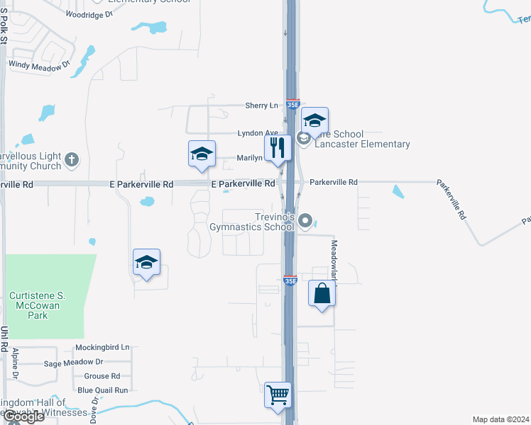 map of restaurants, bars, coffee shops, grocery stores, and more near 1004 Redman Drive in DeSoto