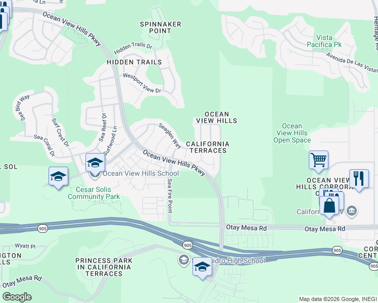 map of restaurants, bars, coffee shops, grocery stores, and more near 1233 Sandy Cape Court in San Diego