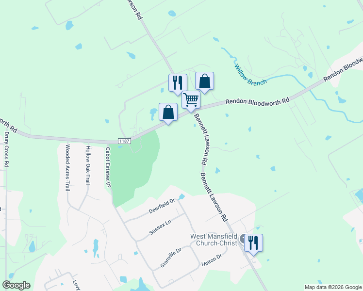 map of restaurants, bars, coffee shops, grocery stores, and more near 7410 Rendon Bloodworth Road in Mansfield