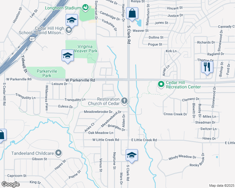 map of restaurants, bars, coffee shops, grocery stores, and more near 828 Sebring Drive in Cedar Hill