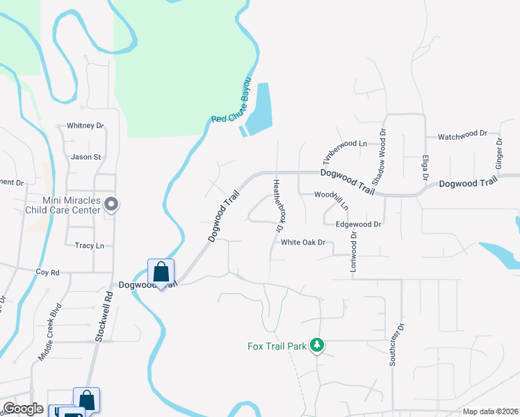 map of restaurants, bars, coffee shops, grocery stores, and more near 3222 Deerfield Drive in Haughton