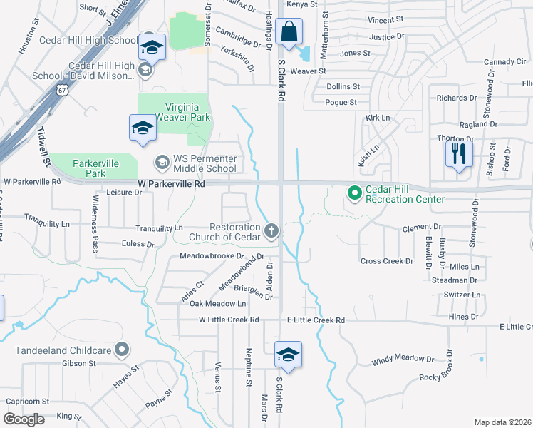 map of restaurants, bars, coffee shops, grocery stores, and more near 828 Sebring Drive in Cedar Hill