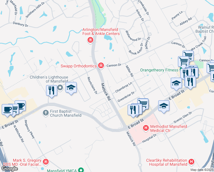 map of restaurants, bars, coffee shops, grocery stores, and more near 623 Hammond Drive in Mansfield