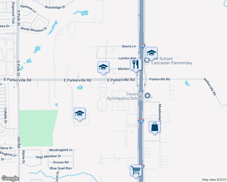 map of restaurants, bars, coffee shops, grocery stores, and more near 1305 Windmill Trail in DeSoto