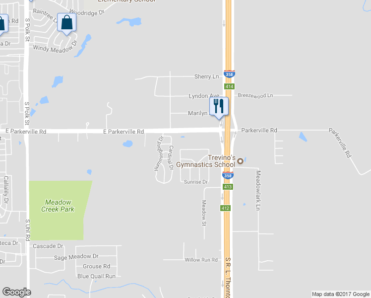 map of restaurants, bars, coffee shops, grocery stores, and more near 1317 Windmill Trail in DeSoto