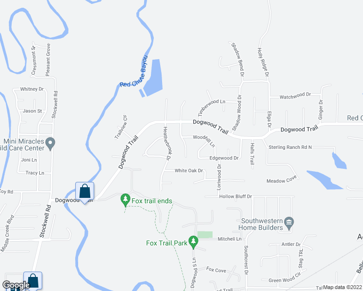 map of restaurants, bars, coffee shops, grocery stores, and more near 3223 Pinehaven Lane in Haughton
