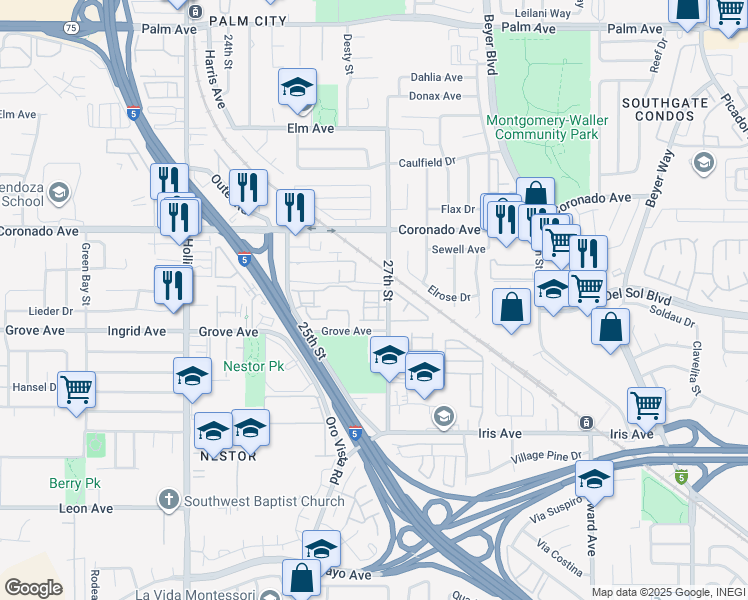 map of restaurants, bars, coffee shops, grocery stores, and more near 2678 Caminito Secoya in San Diego