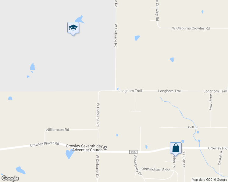 map of restaurants, bars, coffee shops, grocery stores, and more near West Cleburne Road in Crowley