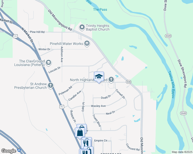map of restaurants, bars, coffee shops, grocery stores, and more near 4000 Swim Club Lane in Shreveport