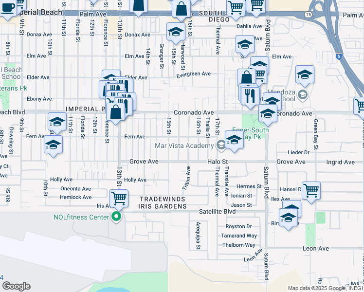 map of restaurants, bars, coffee shops, grocery stores, and more near 1233 Gaywood Street in San Diego
